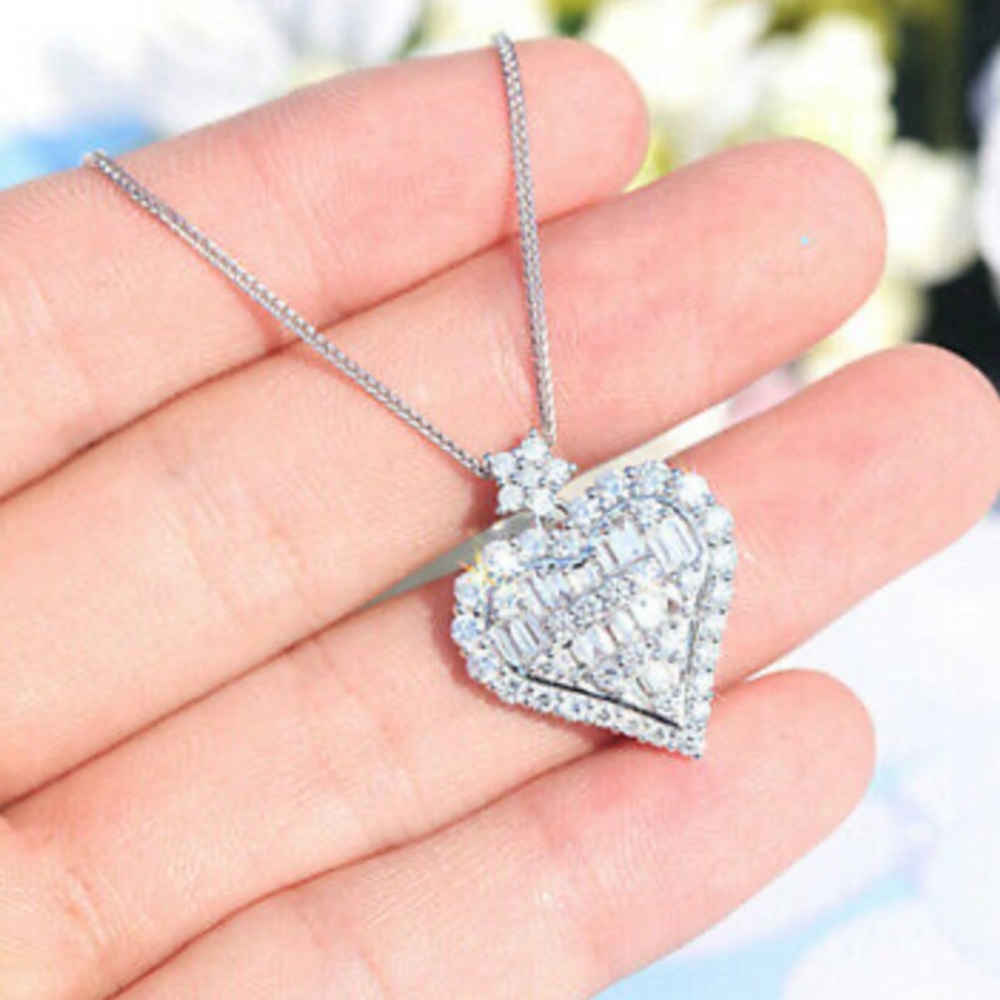 NEW 925 Sterling silver Diamond Heart Necklace